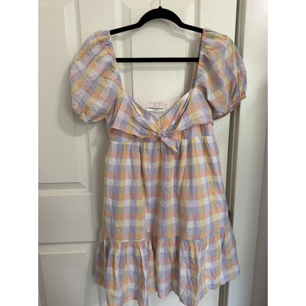 Amanda Uprichard Gingham Dress Pastel Plaid Puff Sleeve Babydoll Cottagecore L